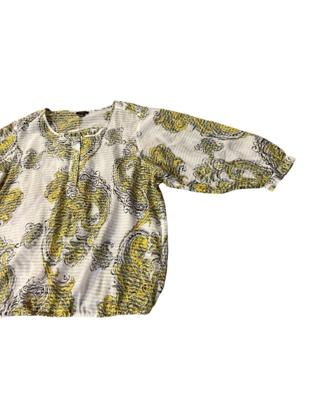 Ann Taylor Paisley Blouse Womens L Yellow Gray Sheer Used - Picture 5 of 15
